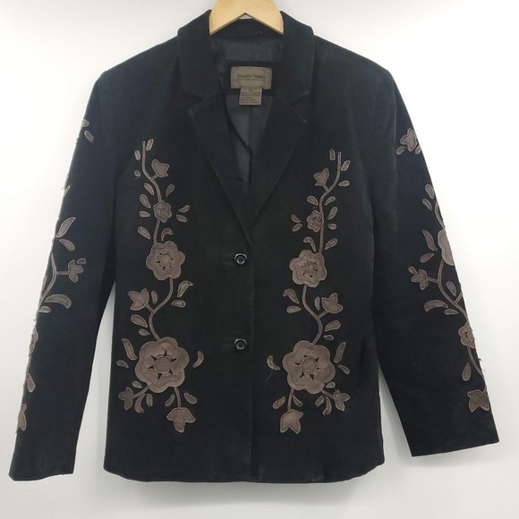 Brandon Thomas Jackets & Blazers - Brandon Thomas Black Suede Floral Blazer Jacket M